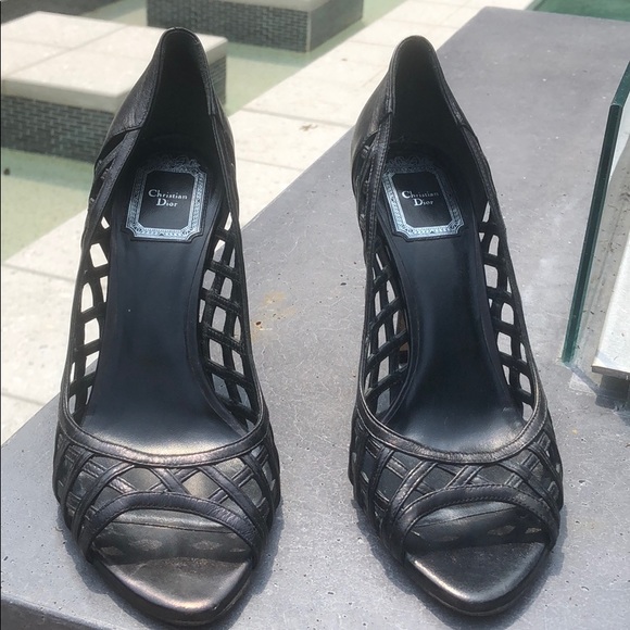 Christine Dior Black Leather Heels - Picture 1 of 5
